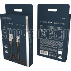 REXANT (18-7059) USB-A - Lightning 2,4А, 1м, в черной нейлоновой оплетке, с LED подсветкой REXANT (18-7059) USB-A - Lightning 2,4А, 1м, в черной нейлоновой оплетке, с LED подсветкой