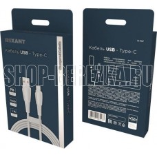 REXANT (18-7067) USB-A - Type-C, 5А, 100Вт, 1м, в белой нейлоновой оплетке