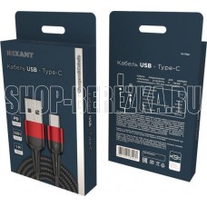 REXANT (18-7066) USB-A - Type-C, 5А, 50Вт, 1м, в черной нейлоновой оплетке