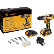 DEKO DKCD20V в кейсе + набор 63 инструмента для дома, 20В, 2х3.0Ач 080-1009