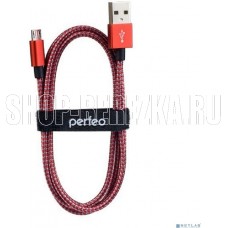 PERFEO (U4804) USB A вилка - Micro USB вилка, красно-белый, 3 м