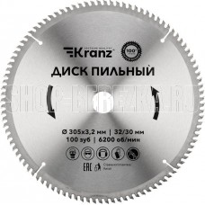 KRANZ (KR-92-0136) Диск пильный 305 мм х 100 зуб х 32/30 мм