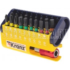 KRANZ (KR-92-0465) Набор бит с магнитным держателем, пластиковый кейс, 19 шт