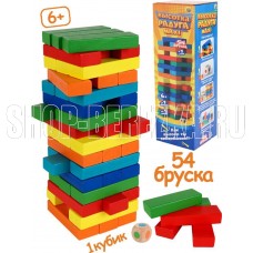 РЫЖИЙ КОТ Игра Башня.Высотка Радуга Maxi высота 27см,размер бруска:15*25*75 мм,54 эл.,в коробке(Арт.ИН-9656)