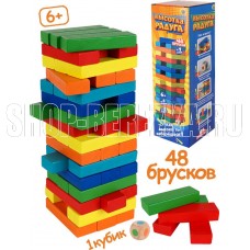 РЫЖИЙ КОТ Игра Башня.Высотка Радуга высота 24см,размер бруска:15*25*75 мм,48 эл.,в коробке(Арт.ИН-9655)