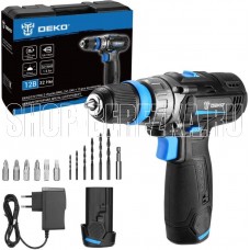 DEKO DKCD12V PRO в кейсе co съемным патроном + оснастка 13 шт, 12В, 2х1.5Ач 083-1004