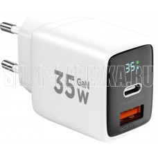 CABLEXPERT (22107) ЗУ с дисплеем 35Вт GaN, QC4.0/PD3.0, 1хUSB, 1хType-C, белый, коробка