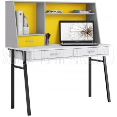 POLINI Стол письменный kids Aviv 1455 с надстройкой и ящиками белый/серый-желтый (4 кор.)