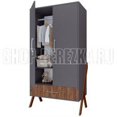 POLINI Шкаф двухсекционный kids Porto 3100 с 1 ящиком графит-дуб крафт (1 кор.)