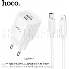 HOCO (6942007630283) C147Aai 1USB+1Type-C 3.0A QC3.0 PD 20W , White