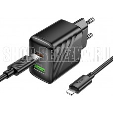 HOCO (6942007639798) CS25Aai 1USB+1Type-C 3.0A QC3.0 PD 20W , Black