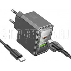 BOROFONE (6941991110689) BAS32A 1USB+1Type-C 3.0A QC3.0 PD 30W Black