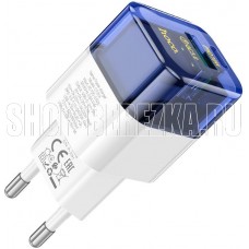 HOCO (6942007609869) C131A 1м 1USB+1Type-C 3.0A QC3.0 PD 30W Transparent Blue 1 м
