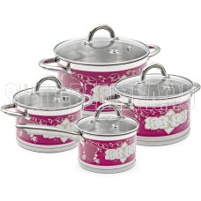 POMIDORO POMI D'ORO P-640362 Fiore red Набор кастрюль 18см, 20см, 24см и соусник 16см с крышками