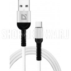 DEFENDER (87103WHI) USB кабель F167 TypeC 1м, 2.4А, ткань, пакет