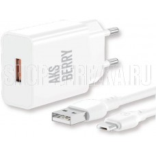 AKSBERRY (6972969383071) T42 QC3.0 + кабель MicroUSB, белый