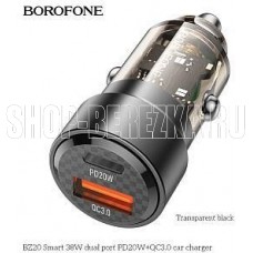 BOROFONE (6941991101564) BZ20 1USB+1Type-C 3.0A 38W PD20W+QC3.0 Transparent Black