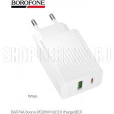 BOROFONE (6941991122767) BAS74A 1USB+1Type-C 3.0A QC3.0 PD 20W White