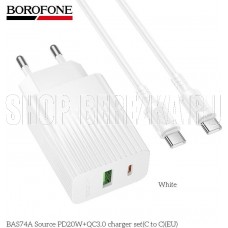 BOROFONE (6941991122804) BAS74Aaa 1USB+1Type-C 3.0A QC3.0 PD20W для Type-C Type-C White