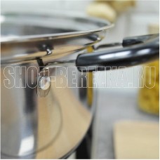 БЕЗ ТМ Кастрюля Promo, объем 5,5 л, из нержавеющей стали с крышкой из жаропрочного стекла (104617)