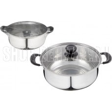 БЕЗ ТМ Кастрюля Promo, объем 2,2 л, из нержавеющей стали с крышкой из жаропрочного стекла (104614)