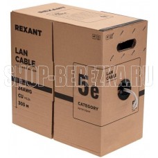 REXANT Кабель витая пара U/UTP, CAT 5e, PVC, 4PR, 24AWG, INDOOR, SOLID, серый, 305м, РФ
