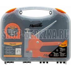 SPARTA Набор: степлер мебельный регулируемый, скобы 500 шт, рулетка 2 м, тип скобы 53, 4-14 мм 42003