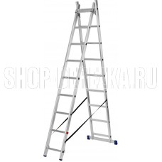СИБРТЕХ Лестница, 2 х 9 ступеней, алюминиевая, двухсекционная, 97909
