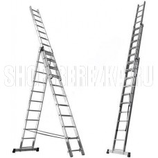 СИБРТЕХ Лестница, 3 х 10 ступеней, алюминиевая, трехсекционная, 97820