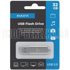 MAXVI P1 32GB silver, монолит с колпачком, ABS пластик, USB 2.0