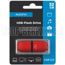 MAXVI SF 32GB red, монолит с колпачком, soft touch, USB 2.0