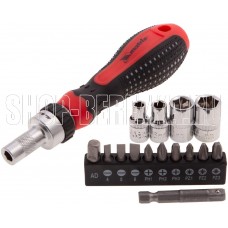 MATRIX Отвёртка реверсивная с набором бит и насадок торцевых, CrV, 1/4