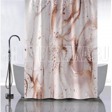 САНАКС 01-110 Штора с рисунком БЕЖЕВЫЙ МРАМОР с ЗОЛОТОМ в ванную комнату без колец-полиэстэр 180х180см
