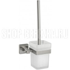 GFMARK 87162 Ёрш для унитаза, со стеклянной колбой, с креплением к стене из нержавеющей стали, с квадратным основанием, цвет САТИН