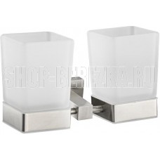 GFMARK 87160 Стакан + стакан стеклянный матовый, с креплением к стене из нержавеющей стали, с квадратным основанием, цвет САТИН