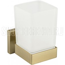 GFMARK 93005 Стакан стеклянный матовый, с креплением к стене из нержавеющей стали, с квадратным основанием, цвет МАТОВОЕ ЗОЛОТО