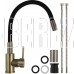 МАГНУС 92161 Смеситель для кухни, с гибким черным изливом, из нержавеющей стали марки 304, цвет корпуса БРОНЗА