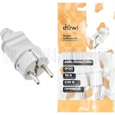 DUWI (30465 4) Вилка ABS-пластик, прямая, с заземлением, 16А, 230В, IP20 белый