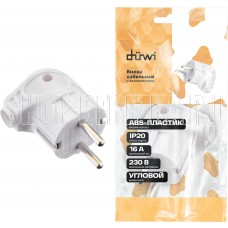 DUWI (30469 2) Вилка ABS-пластик, угловая, с заземлением, 16А, 230В, IP20, белый