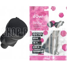 DUWI (27456 8) Розетка, каучук, прямая, c заземлением, с защитной крышкой, 16A, 230В